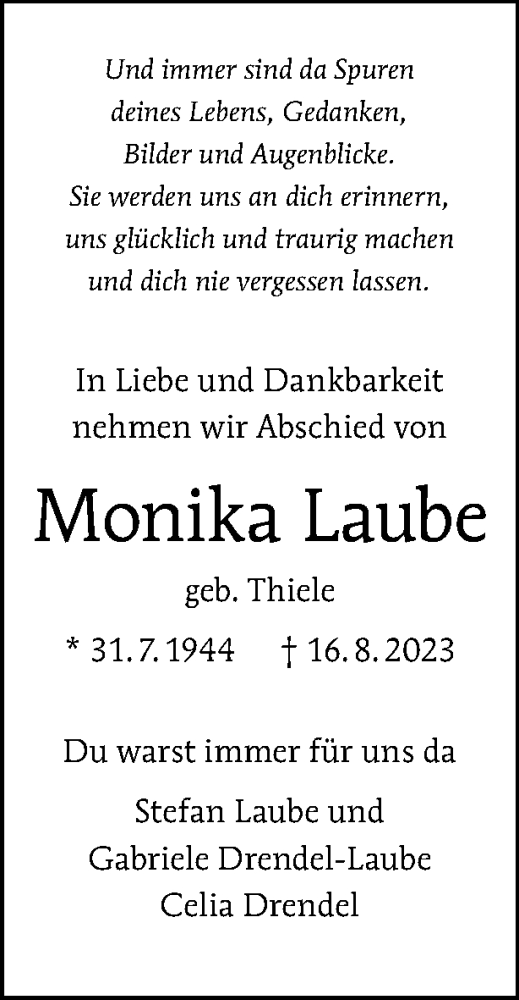 Traueranzeige von Monika Laube von Tagesspiegel