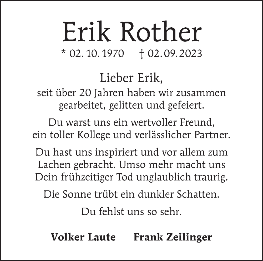  Traueranzeige für Erik Rother vom 10.09.2023 aus Tagesspiegel