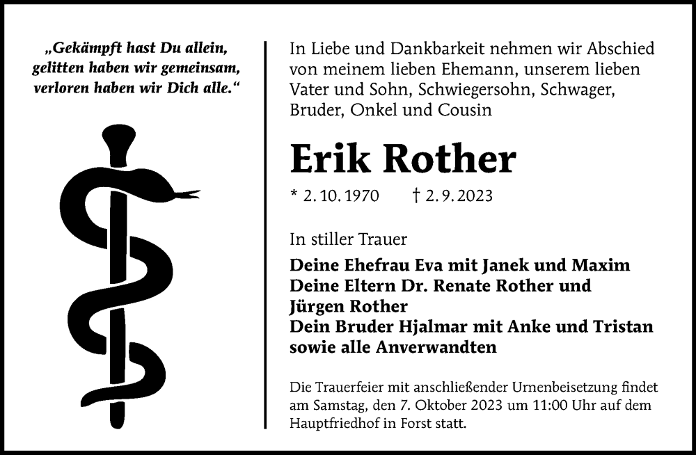  Traueranzeige für Erik Rother vom 17.09.2023 aus Tagesspiegel