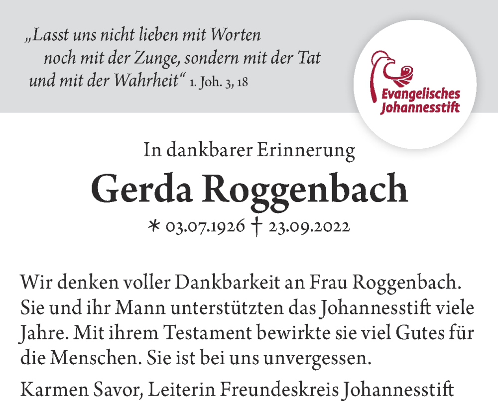  Traueranzeige für Gerda Roggenbach vom 24.09.2023 aus Tagesspiegel