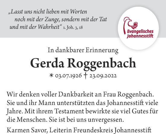 Traueranzeige von Gerda Roggenbach von Tagesspiegel