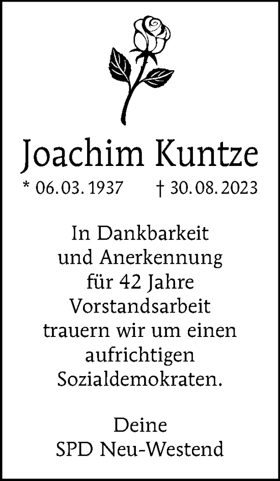 Traueranzeige von Joachim Kuntze von Tagesspiegel