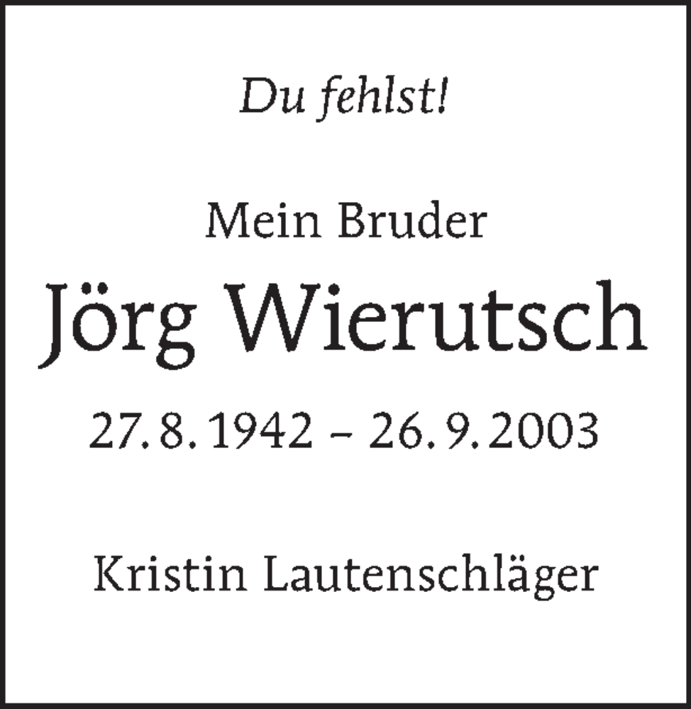  Traueranzeige für Jörg Wierutsch vom 24.09.2023 aus Tagesspiegel