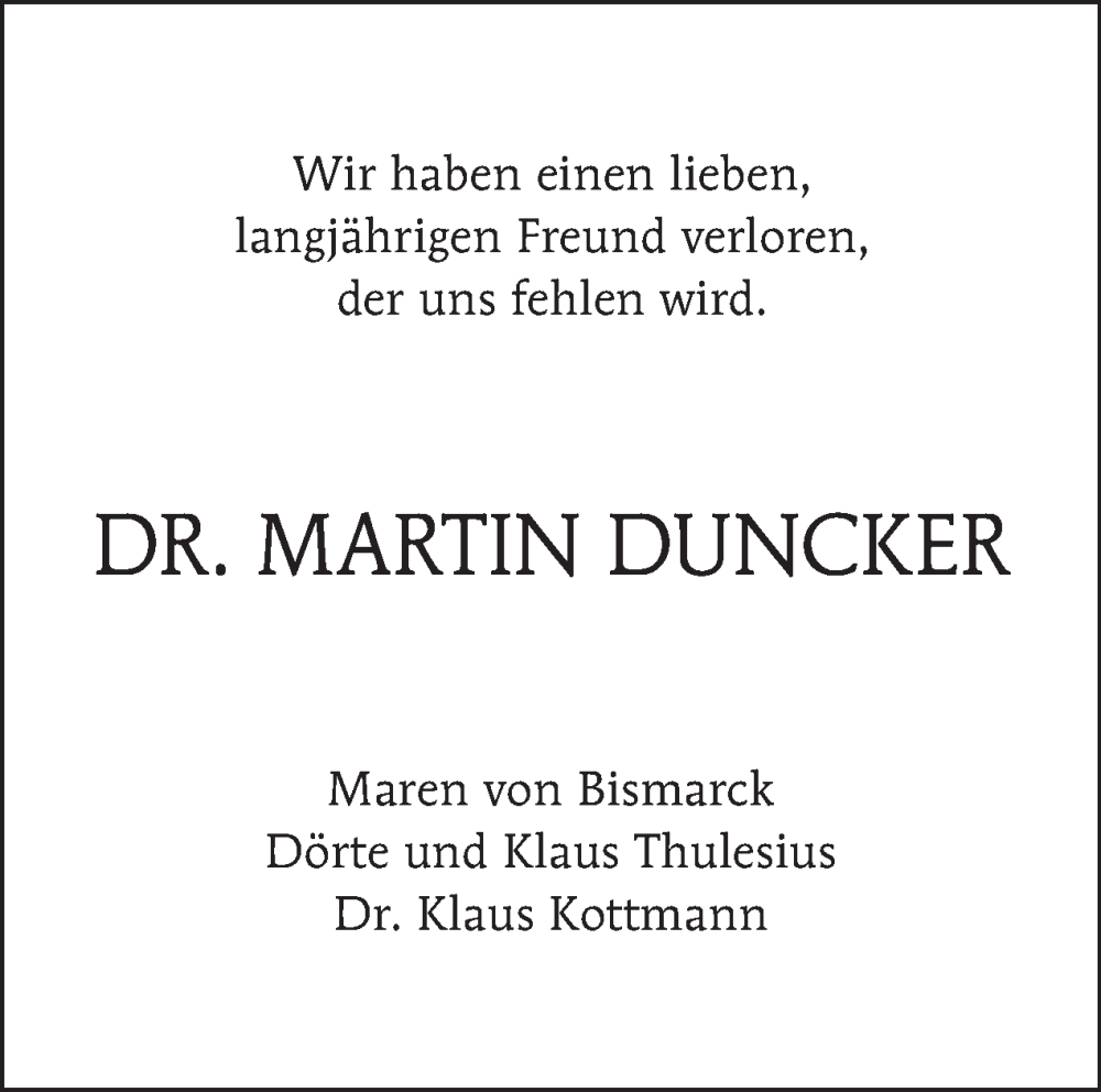  Traueranzeige für Martin Duncker vom 24.09.2023 aus Tagesspiegel