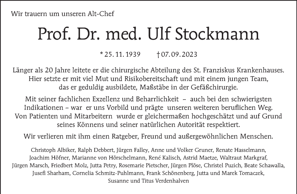  Traueranzeige für Ulf Stockmann vom 17.09.2023 aus Tagesspiegel