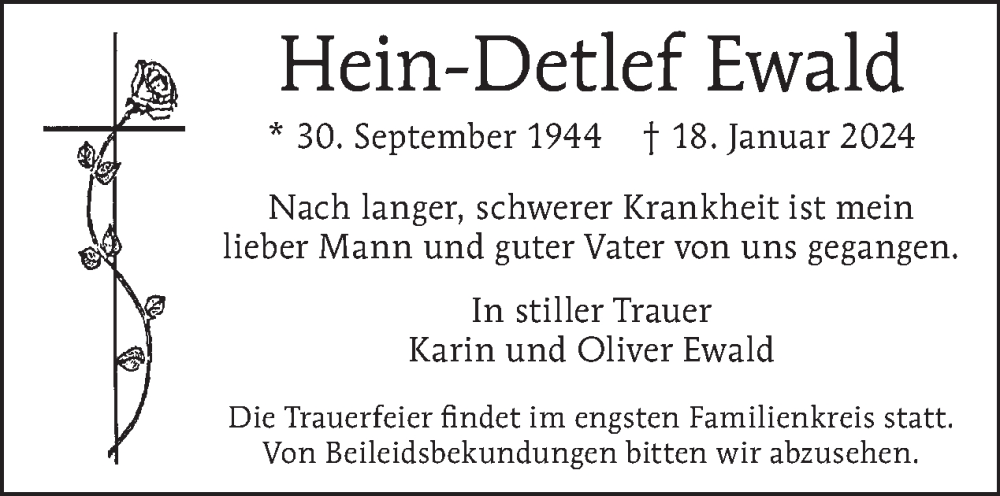  Traueranzeige für Hein-Detlef Ewald vom 28.01.2024 aus Tagesspiegel