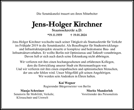 Traueranzeige von Jens-Holger Kirchner von Tagesspiegel