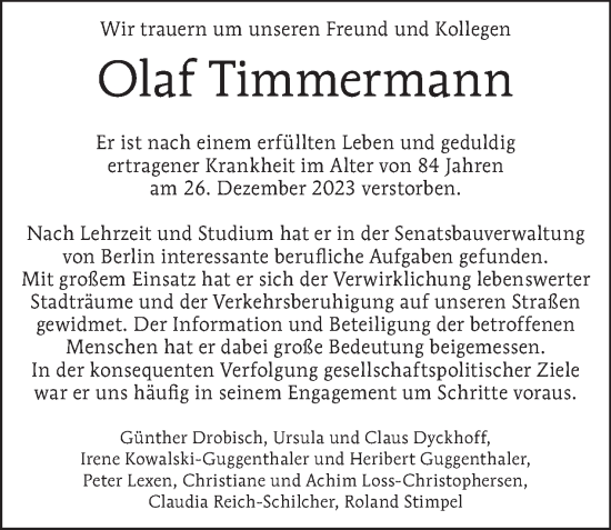 Traueranzeige von Olaf Timmermann von Tagesspiegel