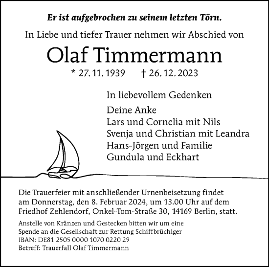 Traueranzeige von Olaf Timmermann von Tagesspiegel