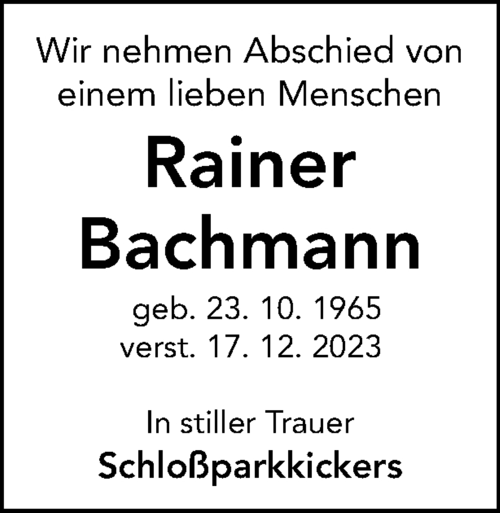  Traueranzeige für Rainer Bachmann vom 07.01.2024 aus Tagesspiegel