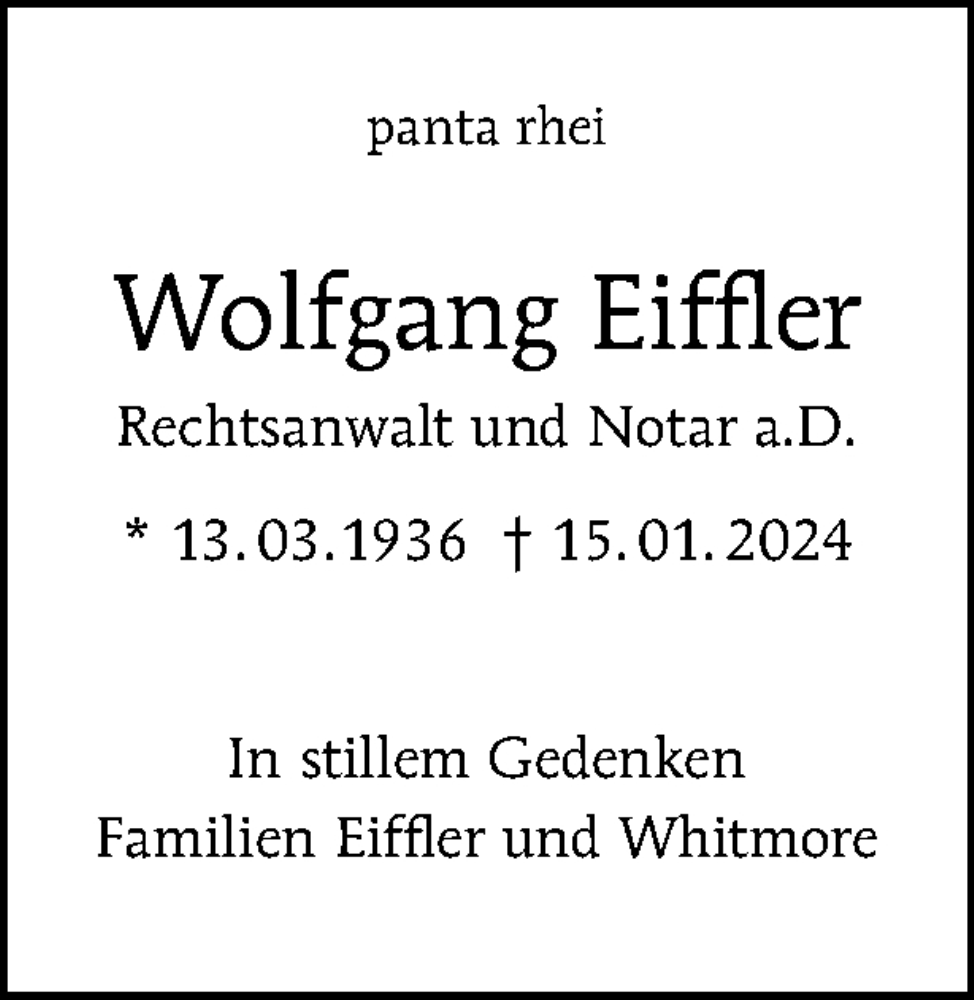  Traueranzeige für Wolfgang Eiffler vom 21.01.2024 aus Tagesspiegel