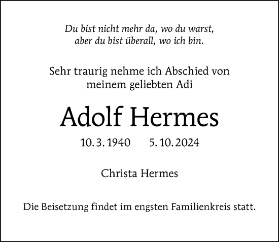 Traueranzeige von Adolf Hermes von Tagesspiegel