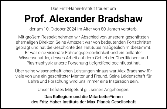 Traueranzeige von Alexander Bradshaw von Tagesspiegel