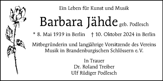 Traueranzeige von Barbara Jähdle von Tagesspiegel