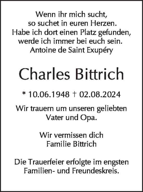 Traueranzeige von Charles Bittrich von Tagesspiegel