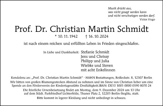 Traueranzeige von Christian Martin Schmidt von Tagesspiegel