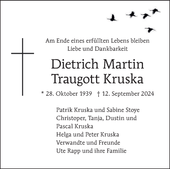 Traueranzeige von Dietrich Martin Traugott Kruska von Tagesspiegel