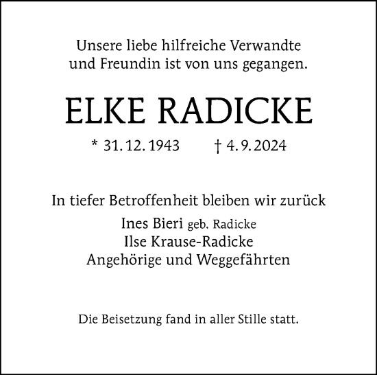 Traueranzeige von Elke Radicke von Tagesspiegel