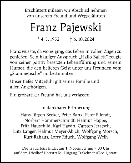 Traueranzeige von Franz Pajewski von Tagesspiegel