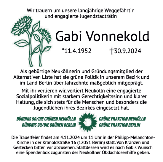 Traueranzeige von Gabi Vonnekold von Tagesspiegel