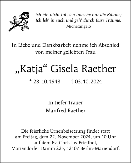 Traueranzeige von Gisela Raether von Tagesspiegel