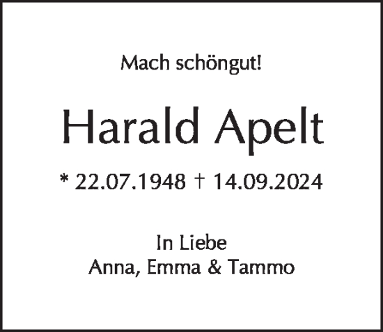 Traueranzeige von Harald Apelt von Tagesspiegel