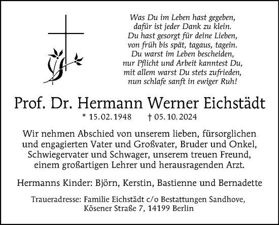 Traueranzeige von Hermann Werner Eichstädt von Tagesspiegel