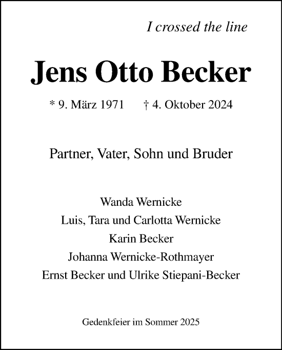 Traueranzeige von Jens Otto Becker von Tagesspiegel