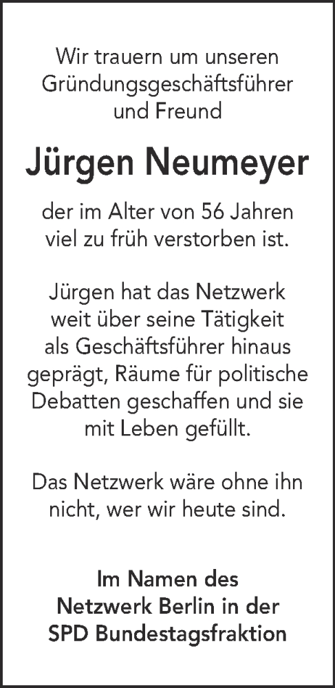 Traueranzeige von Jürgen Neumeyer von Tagesspiegel