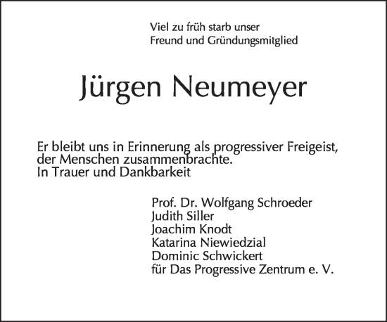 Traueranzeige von Jürgen Neumeyer von Tagesspiegel