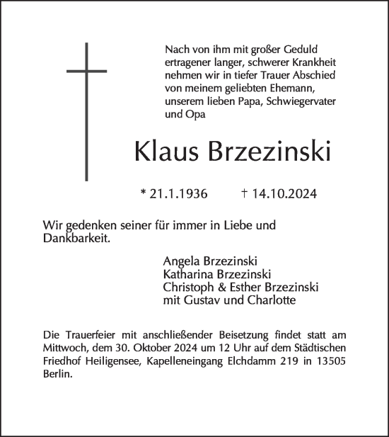 Traueranzeige von Klaus Brzezinski von Tagesspiegel