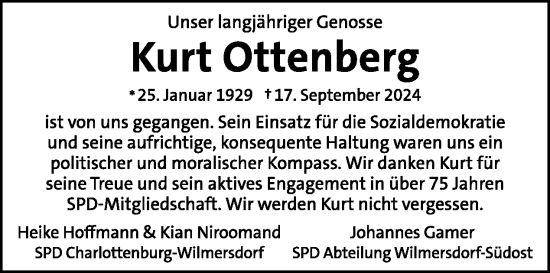 Traueranzeige von Kurt Ottenberg von Tagesspiegel