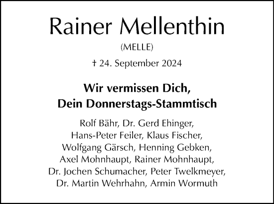 Traueranzeige von Rainer Mellenthin von Tagesspiegel