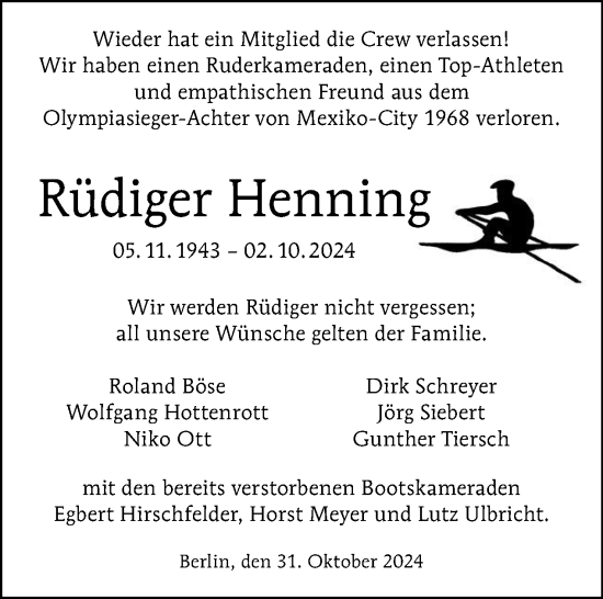 Traueranzeige von Rüdiger Henning von Tagesspiegel