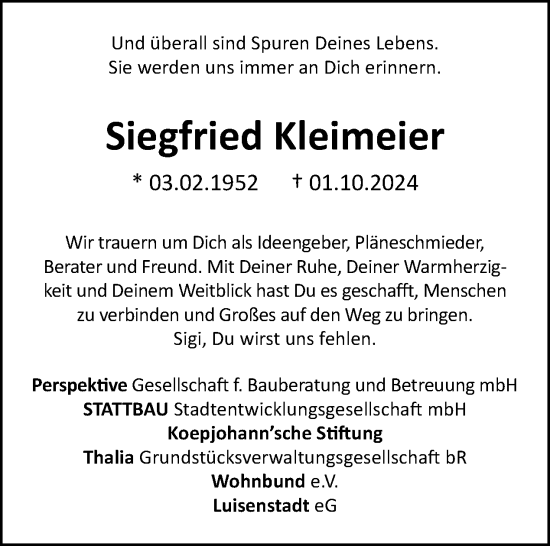 Traueranzeige von Siegfried Kleimeier von Tagesspiegel