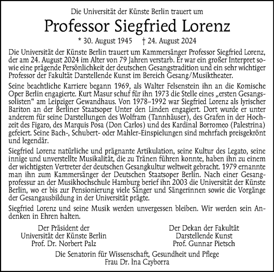 Traueranzeige von Siegfried Lorenz von Tagesspiegel