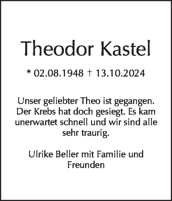 Traueranzeige von Theodor Kastel von Tagesspiegel