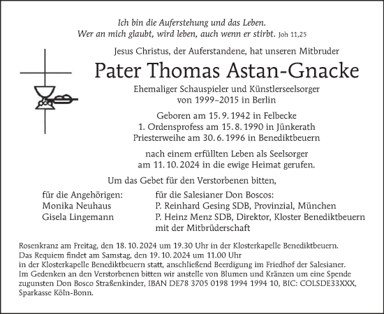Traueranzeige von Thomas Astan-Gnacke von Tagesspiegel