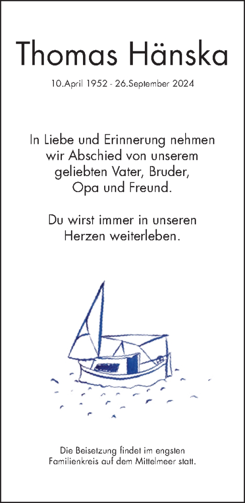 Traueranzeige von Thomas Hanska von Tagesspiegel