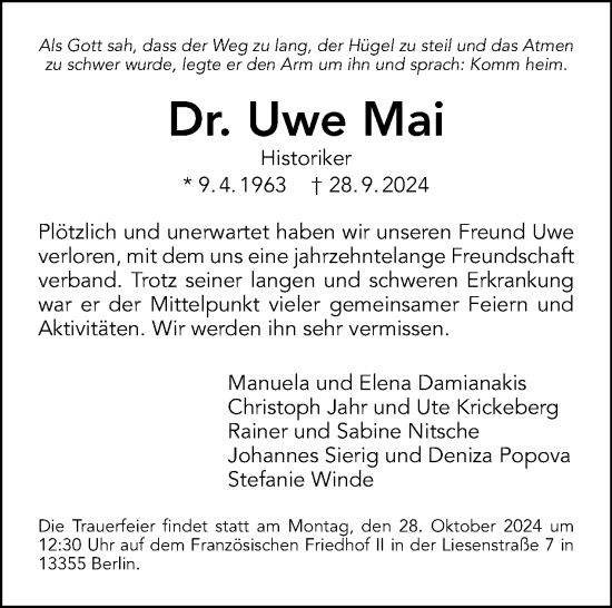 Traueranzeige von Uwe Mai von Tagesspiegel