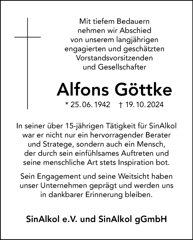  Traueranzeige für Alfons Göttke vom 09.11.2024 aus Tagesspiegel