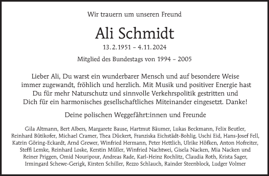 Traueranzeige von Ali Schmidt von Tagesspiegel