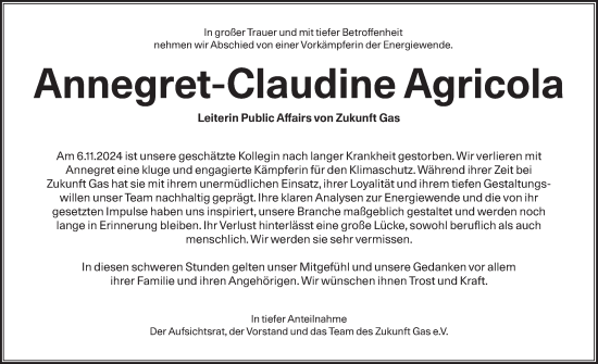 Traueranzeige von Annegret-Claudine Agricola von Tagesspiegel