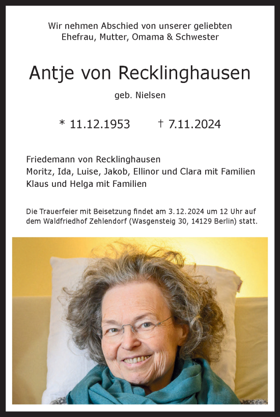 Traueranzeige von Antje von Recklinghausen von Tagesspiegel