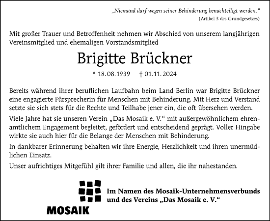 Traueranzeige von Brigitte Brückner von Tagesspiegel