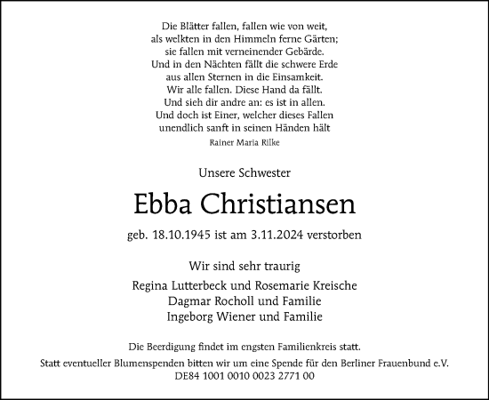 Traueranzeige von Ebba Christiansen von Tagesspiegel