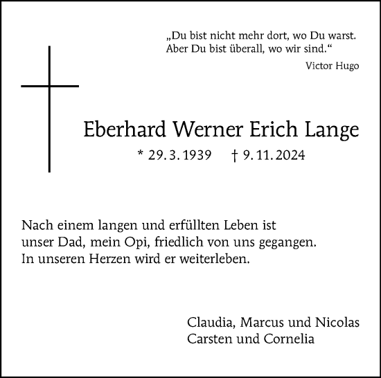 Traueranzeige von Eberhard Werner Erich Lange von Tagesspiegel