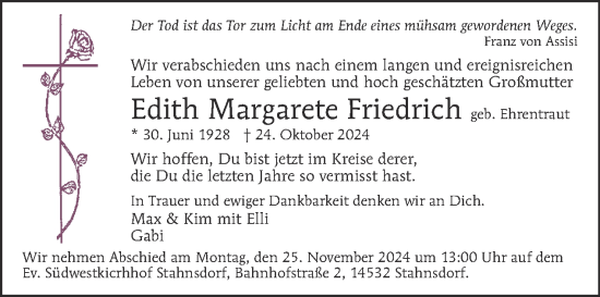 Traueranzeige von Edith Margarete Friedrich von Tagesspiegel