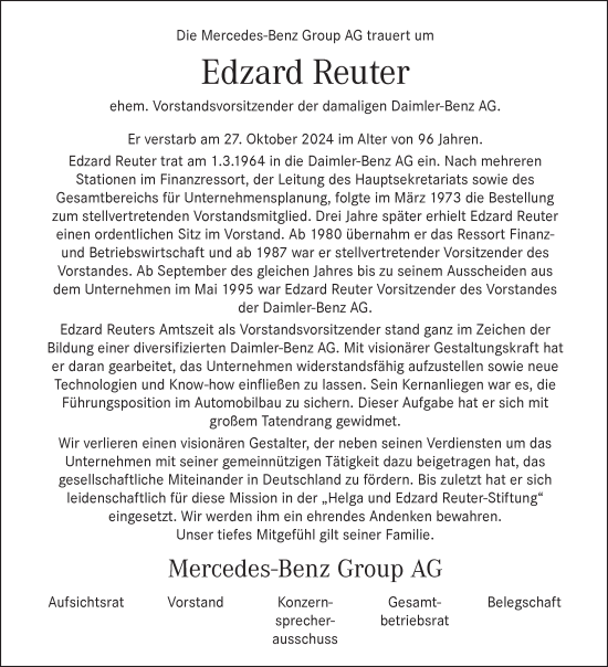 Traueranzeige von Edzard Reuter von Tagesspiegel