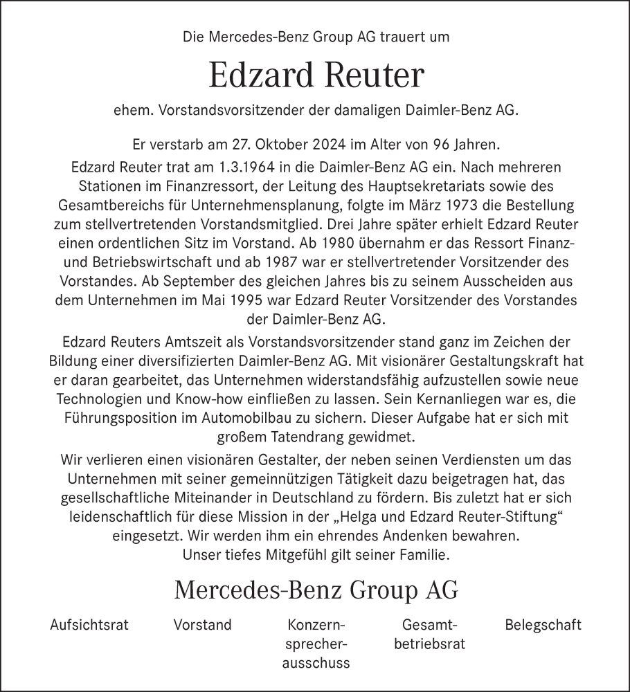  Traueranzeige für Edzard Reuter vom 02.11.2024 aus Tagesspiegel